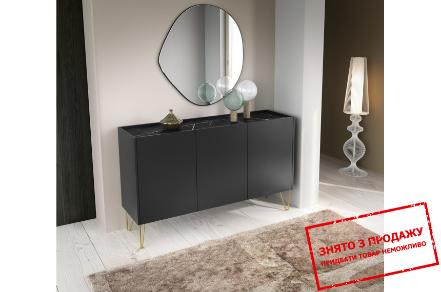 Комод Perfect Home Гармони / Harmony 3-дверний з золотими ніжками K144 Чорний/чорний мармур роял