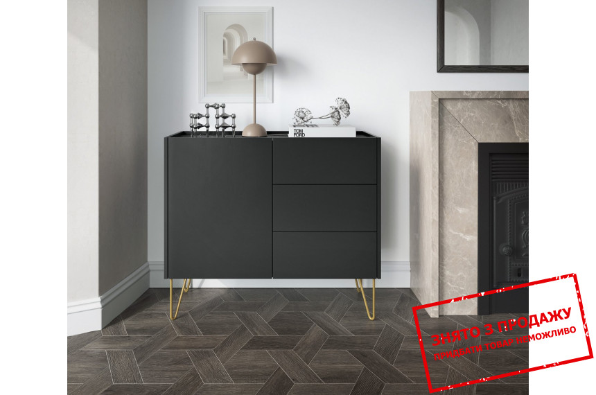 Комод Perfect Home Гармони / Harmony 1-дверний з 3 шухлядами і золотими ніжками KSZ97 Чорний/чорний мармур роял