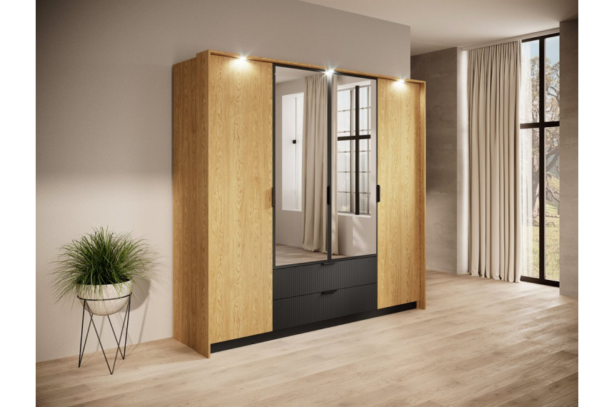 Шафа для одягу Perfect Home Балтик / Baltic 4D2S/220 4-дверна з дзеркалом Дуб балтик/чорний