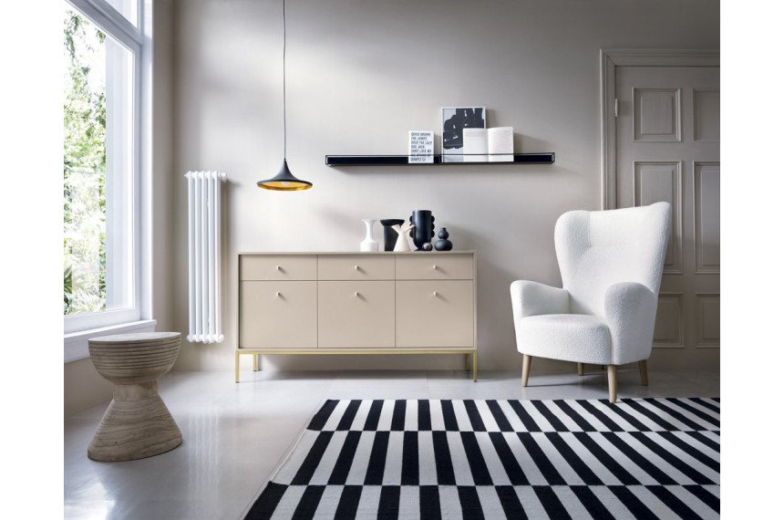 Комод Perfect Home Моно / Mono 3-дверний з 3 шухлядами і золотими ніжками MKSZ154 Беж пісочний