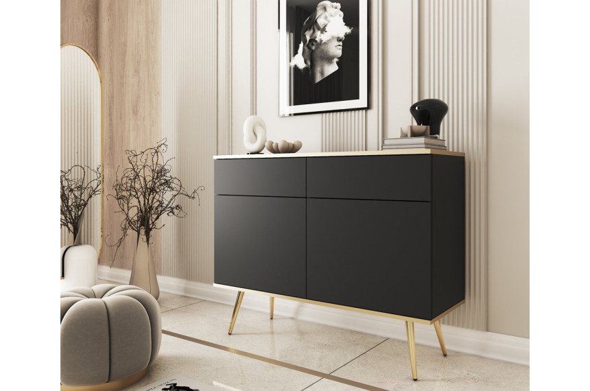 Комод Perfect Home Оро / Oro 2-дверний з 2 шухлядами і золотими ніжками KSZ107 Чорний