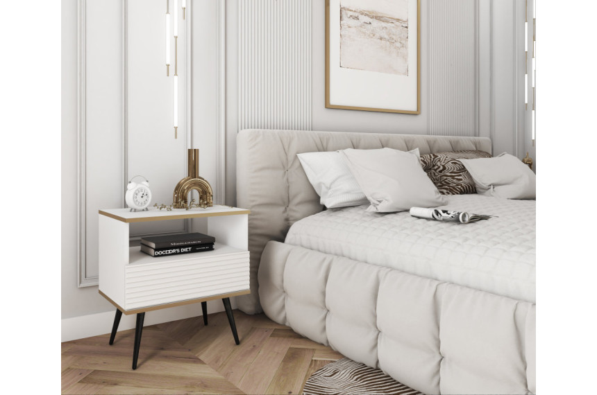Тумба приліжкова Perfect Home Оро / Oro з 1 шухлядою і чорними ніжками S54 MDF Білий