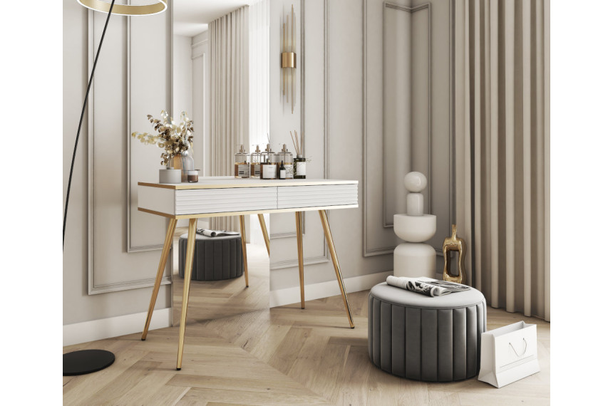 Стіл туалетний Perfect Home Оро / Oro з 2 шухлядами і золотими ніжками T102 MDF Білий