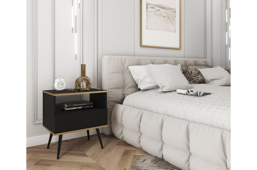 Тумба приліжкова Perfect Home Оро / Oro з 1 шухлядою і чорними ніжками S54 MDF Чорний