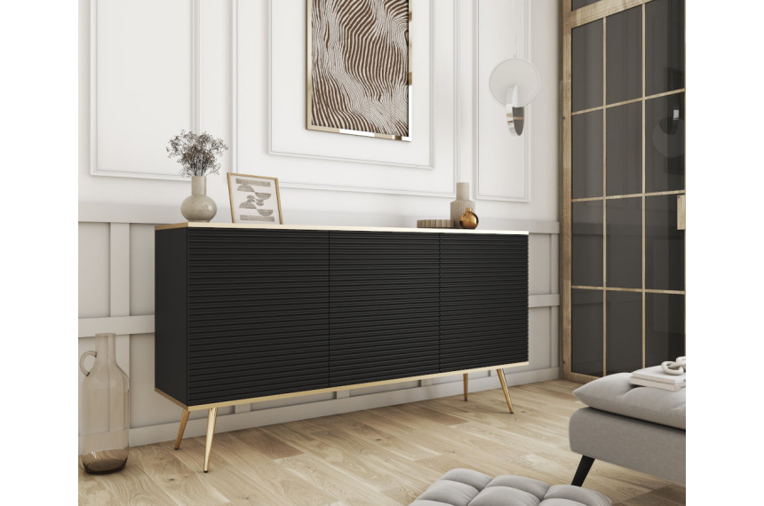 Комод Perfect Home Оро / Oro 3-дверний з золотими ніжками K160 MDF Чорний