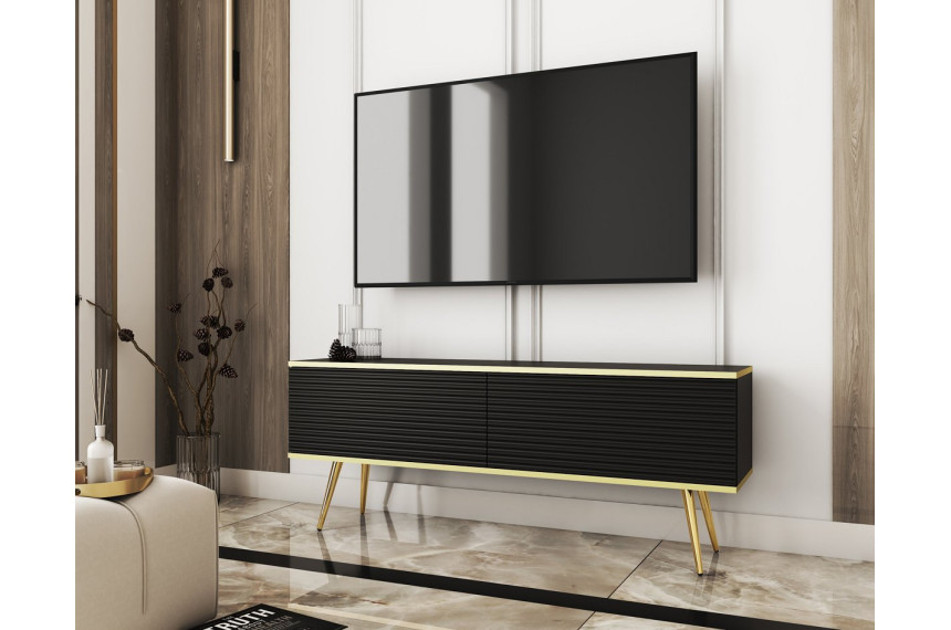 Тумба під телевізор Perfect Home Оро / Oro 2-дверна з золотими ніжками RTV135 MDF Чорний