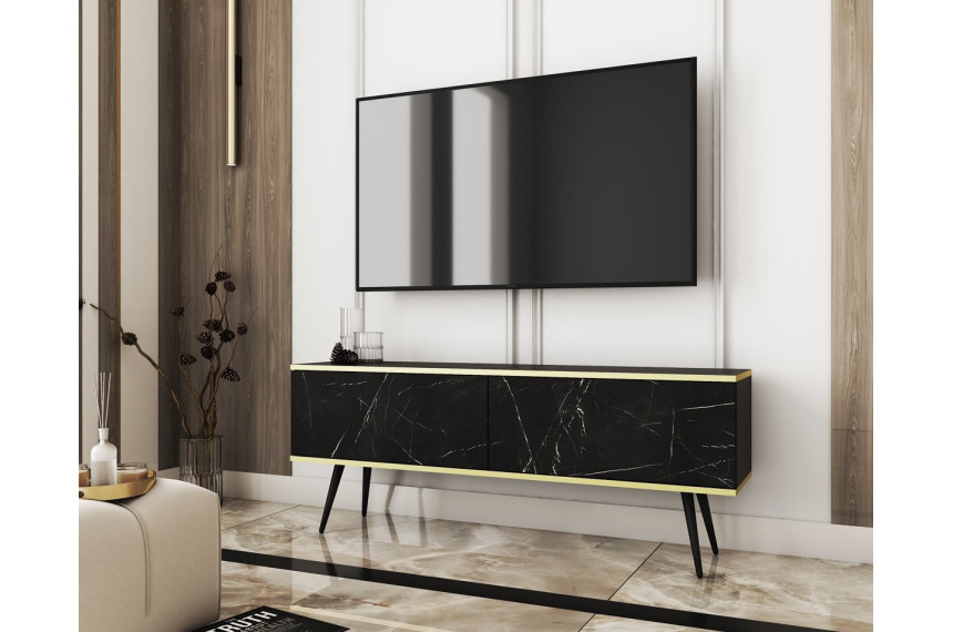 Тумба під телевізор Perfect Home Оро / Oro 2-дверна з чорними ніжками RTV135 Чорний мармур роял