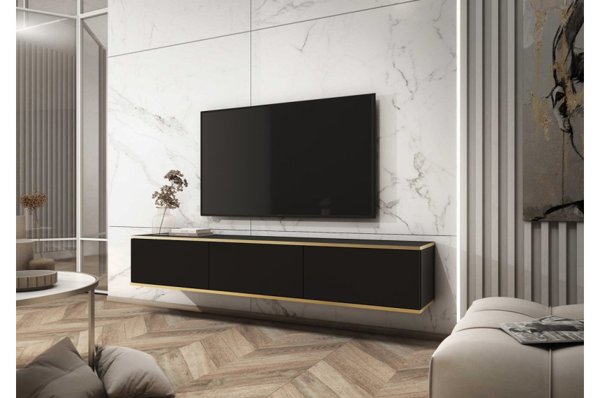 Тумба під телевізор навісна Perfect Home Оро / Oro 3-дверна RTV175 Чорний
