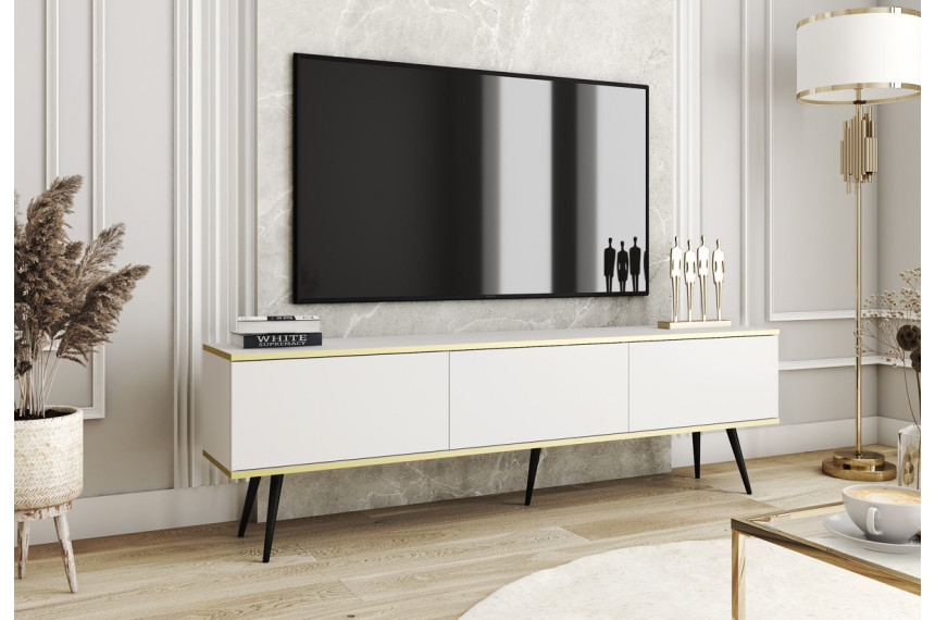 Тумба під телевізор Perfect Home Оро / Oro 3-дверна з чорними ніжками RTV175 Білий