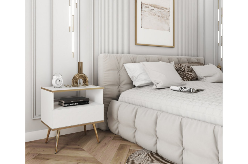 Тумба приліжкова Perfect Home Оро / Oro з 1 шухлядою і золотими ніжками S54 Білий